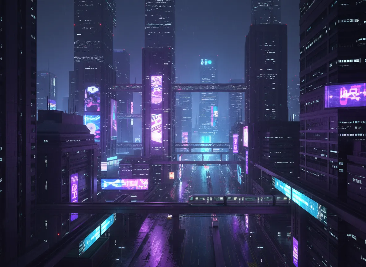 Cinematic cyberpunk city concept generated by ArtTech Studio